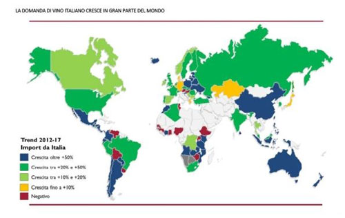 意大利葡萄酒全球各地銷(xiāo)量增幅表現(xiàn)